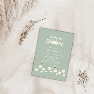 Green Boho Daisy Floral Baby In Bloom Shower Invitation