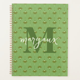 Green Boho Floral Personalized Monogram Name Planner