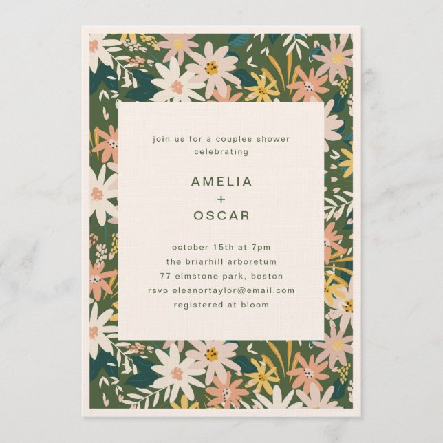 Green Boho Garden Floral Couples Bridal Shower  Invitation (Front)