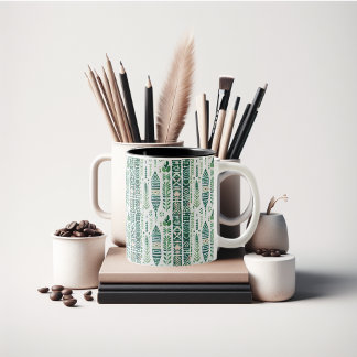 Green boho patterned  Two-Tone coffee mug
