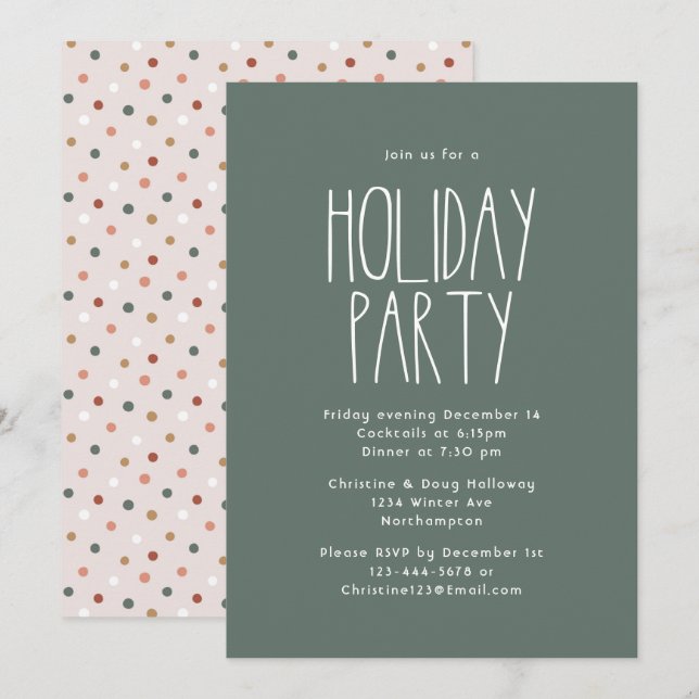 Green Boho Polka Dot Christmas Party Invitation (Front/Back)