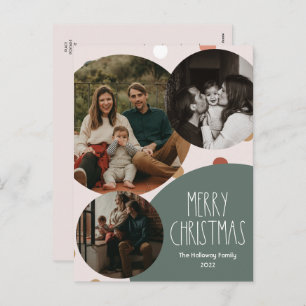Green Boho Polka Dot Christmas Vertical 3-Photo Holiday Postcard