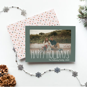 Green Boho Polka Dot Happy Holidays Faded Photo Holiday Card