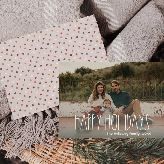 Green Boho Polka Dot Happy Holidays Full Photo Holiday Card (Creator Uploaded)