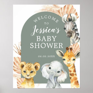Green Boho Safari Oh Boy Baby Shower Welcome Sign