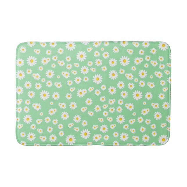 Green Boho Spring Daisies Pattern Bath Mat (Front)