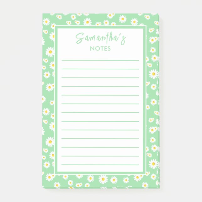 Green Boho Spring Daisies Post-it Notes (Front)
