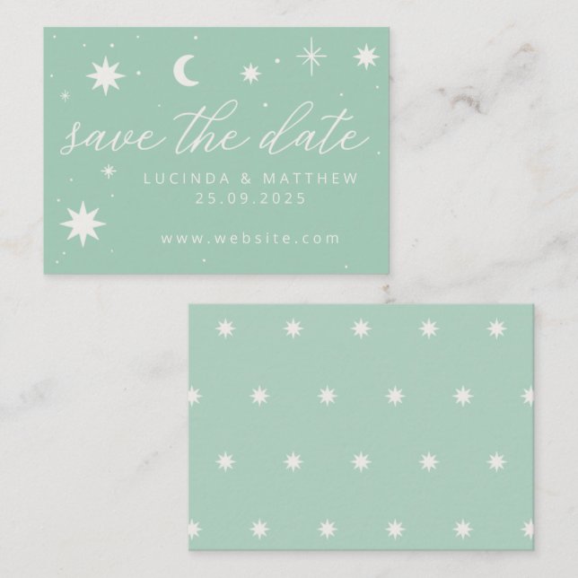 Green Boho Starry Wedding Save The Date Card (Front/Back)