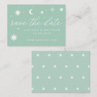 Green Boho Starry Wedding Save The Date Card