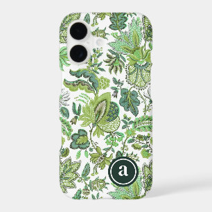 Green Boho Vintage Floral Print Monogrammed