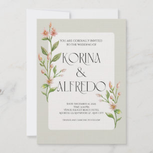 Green Boho Watercolor Botanical Wedding Invitation