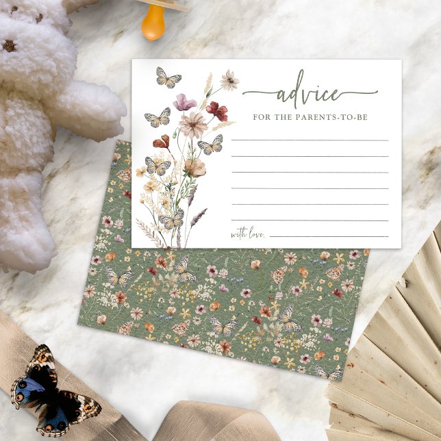 Green Boho Wildflower Advice Card (Sage Green Boho Wildflower Advice Card with Butterflies by Painted Paperie
)