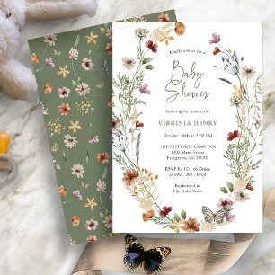 Green Boho Wildflower Baby Shower Invitation