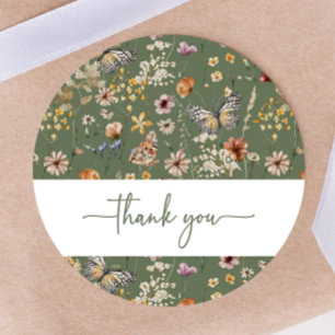 Green Boho Wildflower Baby Shower Sticker