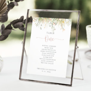 Green Boho Wildflower Table Number 1 Seating Chart