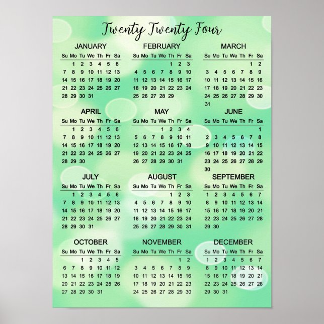 Green Bokeh Abstract Design 2024 Calendar Poster (Front)