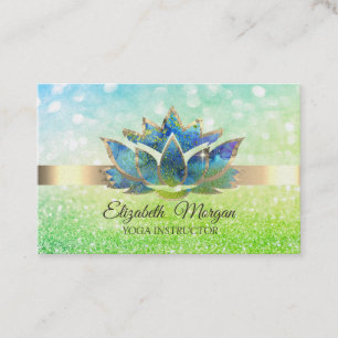 Green Bokeh Gold,Blue Lotus Yoga Business Card