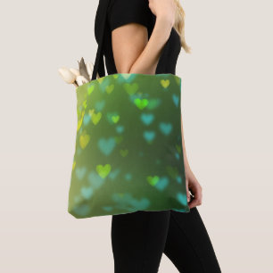 Green Bokeh Hearts Valentine's Day Spring Tote Bag