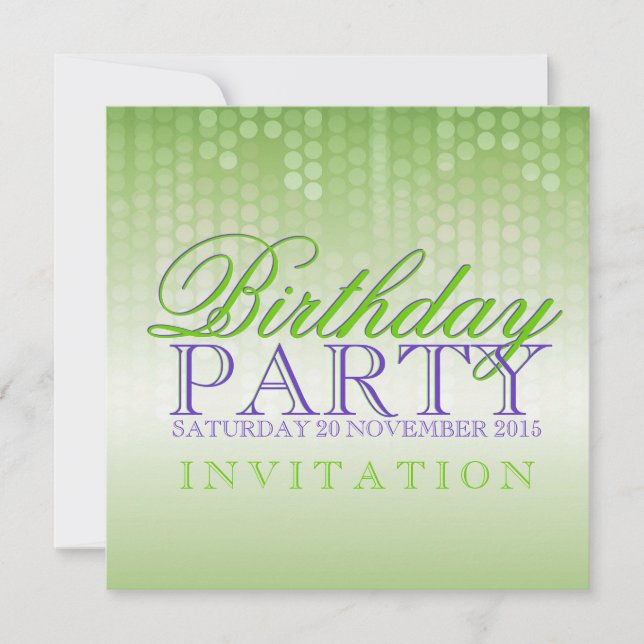 Green Bokeh Party Lights Birthday Invitation (Front)