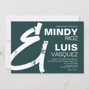 Green BOLD AMPERSAND Grunge Wedding  Invitation
