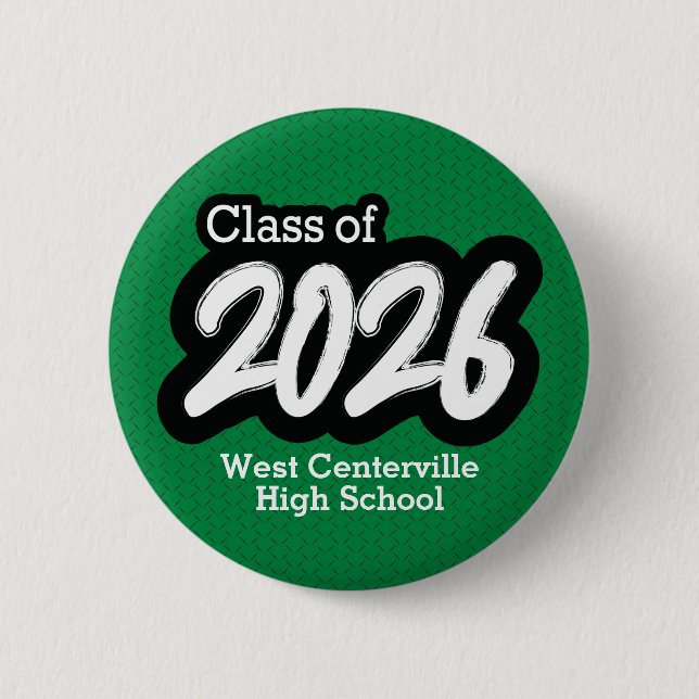 Green Bold Brush Class of 2026 Button (Front)