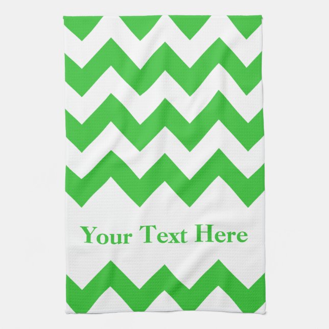 Green Bold Chevron with customisable text Tea Towel (Vertical)