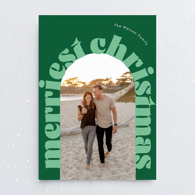 Green Bold Christmas Oval Arch One Photo Holiday Card (Creator Uploaded)