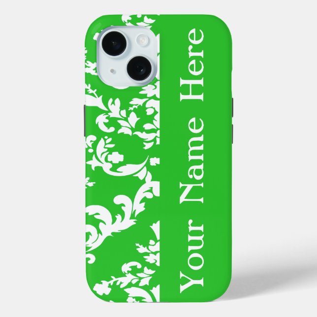 Green Bold Damask w/ name @ Emporiomoffa Case-Mate iPhone Case (Back)