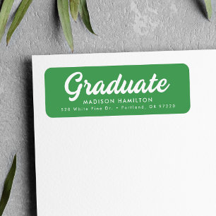 Green   Bold Script Graduation Return Address Label