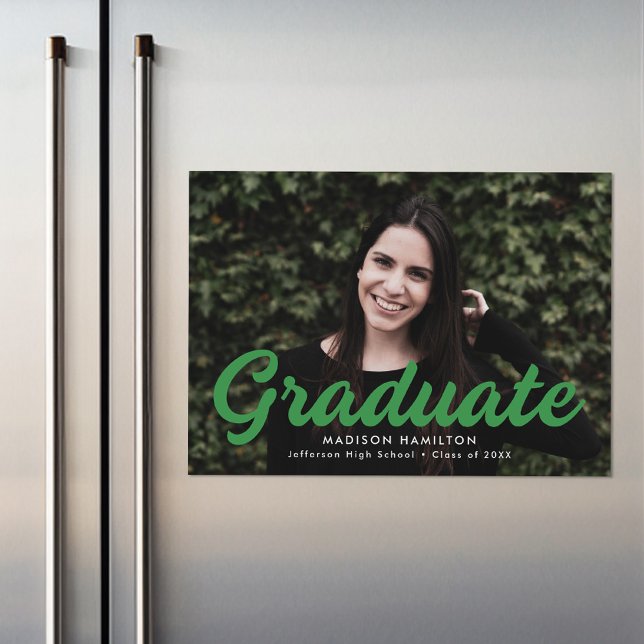 Green | Bold Script Photo Graduation Announcement (Creator Uploaded)