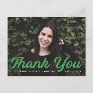 Green Bold Script Photo Graduation Thank You Postcard