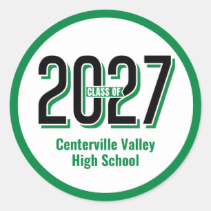 Green Bold Shadowed Numbers Class of 2027 Classic Round Sticker
