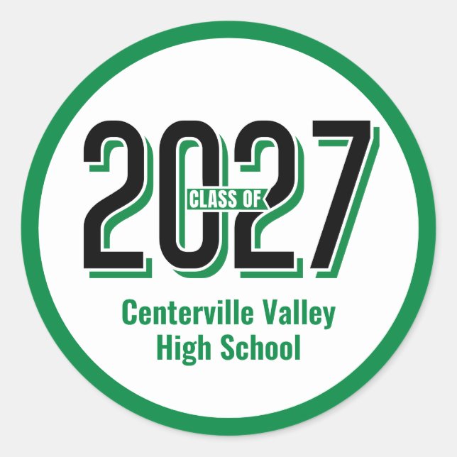 Green Bold Shadowed Numbers Class of 2027 Classic Round Sticker (Front)