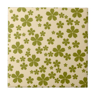 Green Bold Y2K Wildflower Vibrant Spring Decor Ceramic Tile