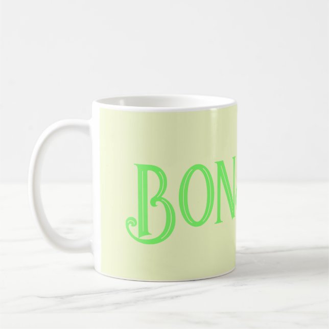 Green Bonjour Pastel Yellow Coffee Mug (Left)