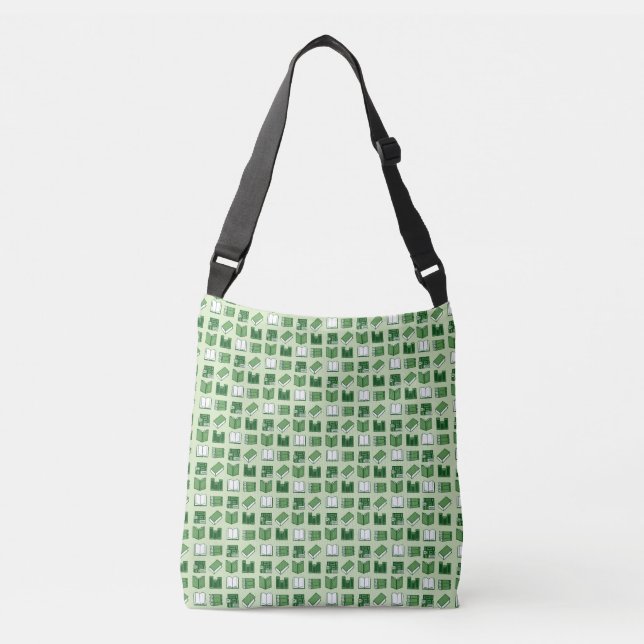 Green Book Reading and Writing Pattern Crossbody Bag (Front)