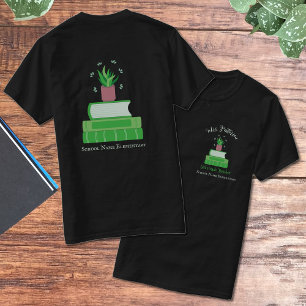 Green Books and Plant Teacher T-shirt with Name