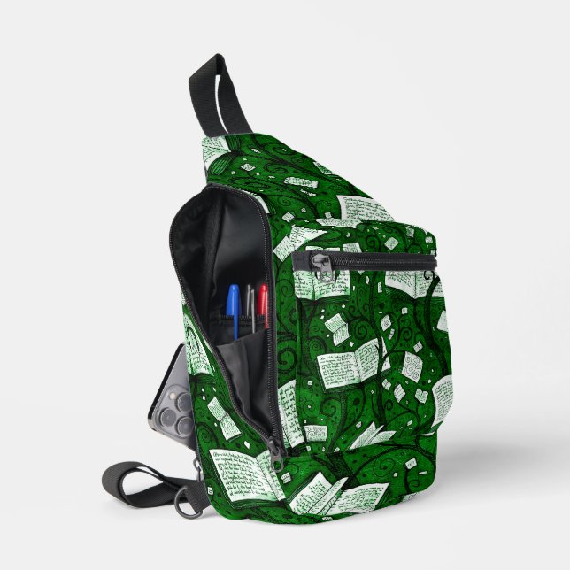Green Books Background Sling Bag (Open)