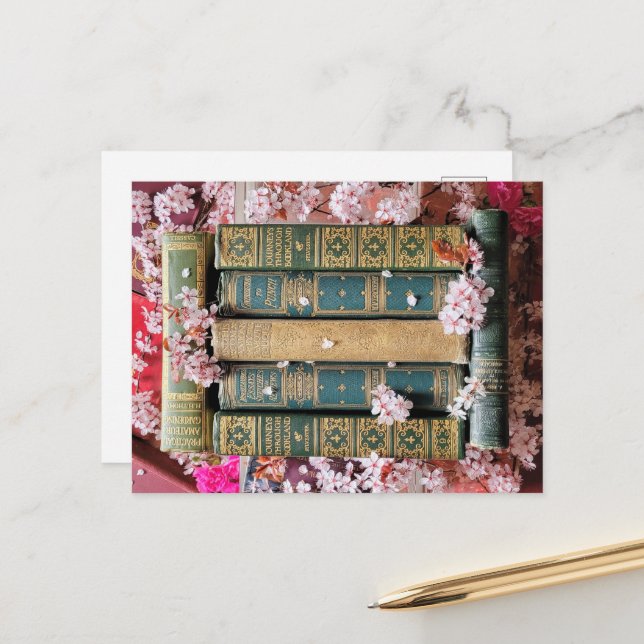 Green Books - Pink Blossoms Postcard (Front/Back In Situ)