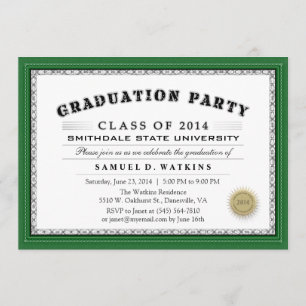 Green Border 2014 Diploma Graduation Party Invite