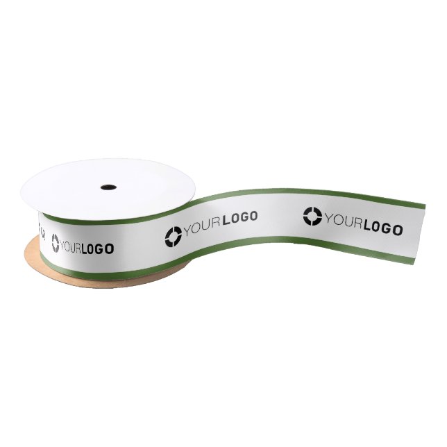 Green border custom company logo business gift satin ribbon (Spool)