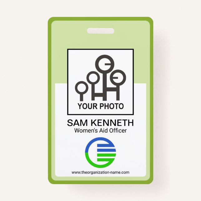 Green Border Frame Company Employee Nurse Photo ID Badge (Front)