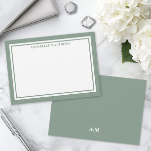 Green Border Minimalist Name Monogram Card