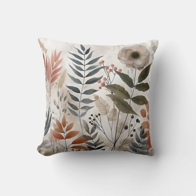Green Botanical Abstracts Floral Inspiration Cushion (Front)