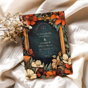 Green Botanical Art Nouveau Wedding Invitation