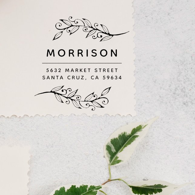 Green Botanical Branch Custom Return Address Self-inking Stamp (Creator Uploaded)