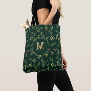 Green botanical elegant modern family photo fleece tote bag