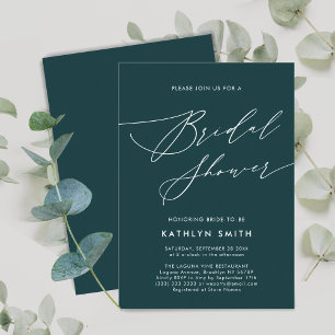 Green Botanical Elegant Script Bridal Shower Invitation