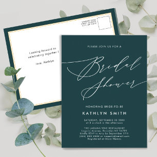 Green Botanical Elegant Script Bridal Shower Invitation Postcard