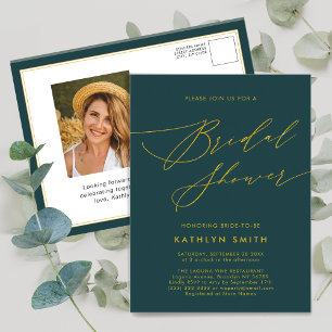 Green Botanical Elegant Script Bridal Shower Invitation Postcard